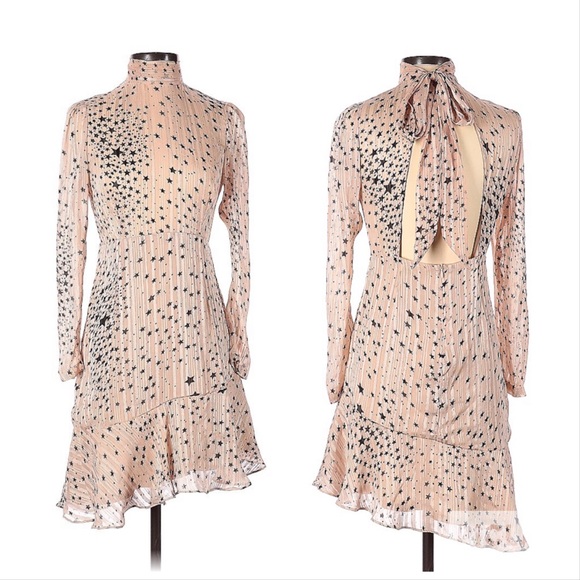 Boohoo Nights Pink Star Long-sleeve Back-out High-low Mini Dress 2 - Picture 1 of 8